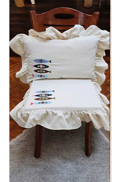 EL YAPIMI BULDAN YIKANMIS KETEN BALIK NAKISLI FIRFIRLI SANDALYE MİNDERİ