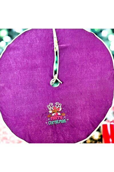 MOR KADİFE KUMAŞ GEYİK NAKIŞLI ÇAM AĞACI ÖRTÜSÜ 95 CM