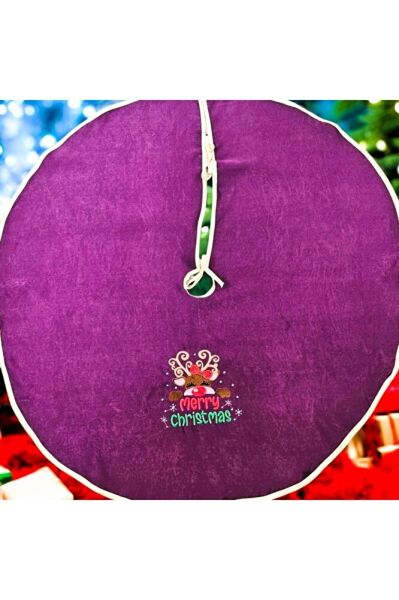 MOR KADİFE KUMAŞ GEYİK NAKIŞLI ÇAM AĞACI ÖRTÜSÜ 95 CM