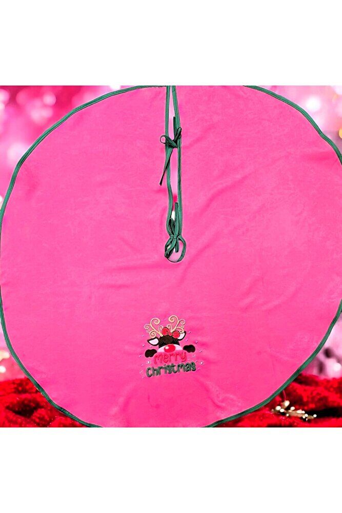 Pembe  Kadi?fe Kumaş Geyi?k Nakişli Çam Ağaci Örtüsü 95 Cm