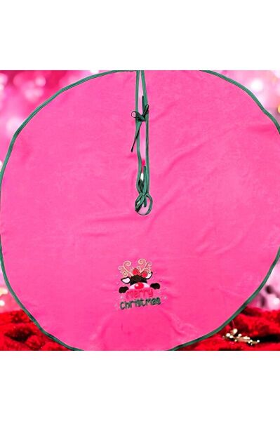 Pembe  Kadi?fe Kumaş Geyi?k Nakişli Çam Ağaci Örtüsü 95 Cm