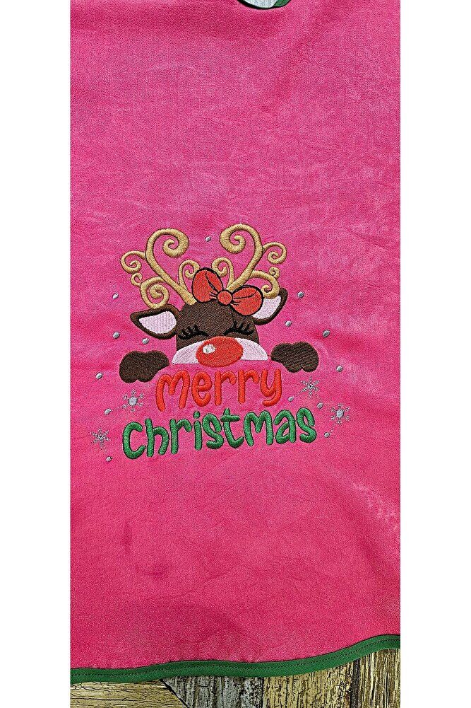 Pembe  Kadi?fe Kumaş Geyi?k Nakişli Çam Ağaci Örtüsü 95 Cm