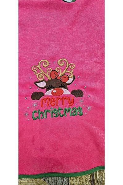 Pembe  Kadi?fe Kumaş Geyi?k Nakişli Çam Ağaci Örtüsü 95 Cm