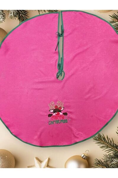 Pembe  Kadi?fe Kumaş Geyi?k Nakişli Çam Ağaci Örtüsü 95 Cm
