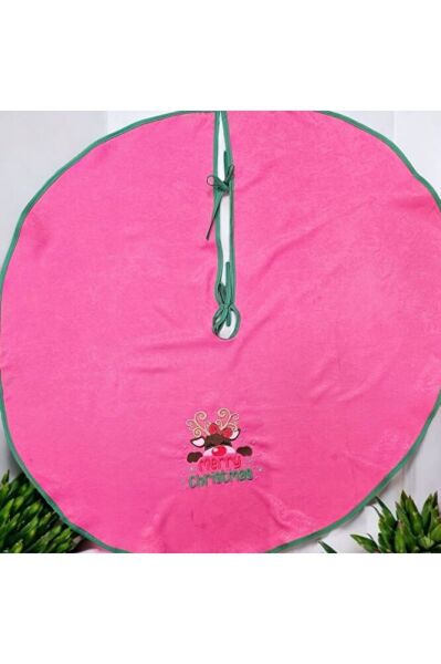 Pembe  Kadi?fe Kumaş Geyi?k Nakişli Çam Ağaci Örtüsü 95 Cm