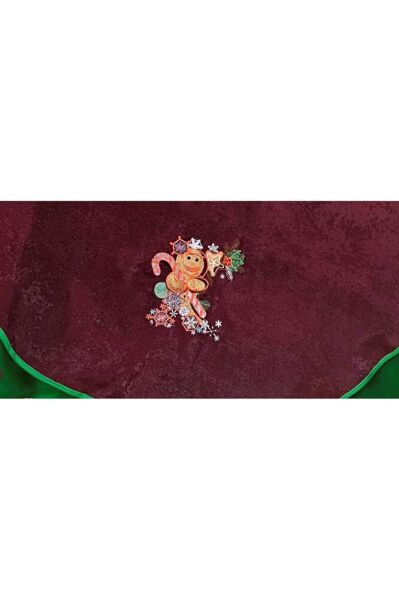 BORDO KADİFE KUMAŞ KURABİYE NAKIŞLI ÇAM AĞACI ÖRTÜSÜ 95 CM