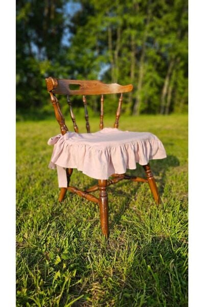 TOZ PEMBE EL YAPIMI BULDAN YIKANMIS KETEN 4 TARAFI FIRFIRLI SANDALYE MİNDERİ