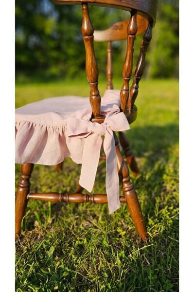 TOZ PEMBE EL YAPIMI BULDAN YIKANMIS KETEN 4 TARAFI FIRFIRLI SANDALYE MİNDERİ