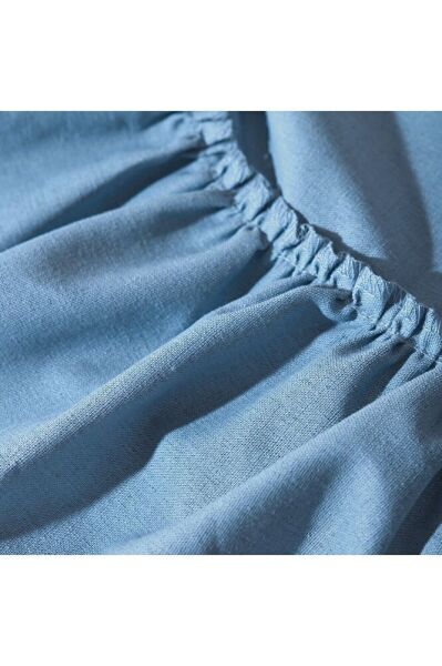 Buldan Keten Fırfırlı Vintage MAVİ Masa Örtüsü