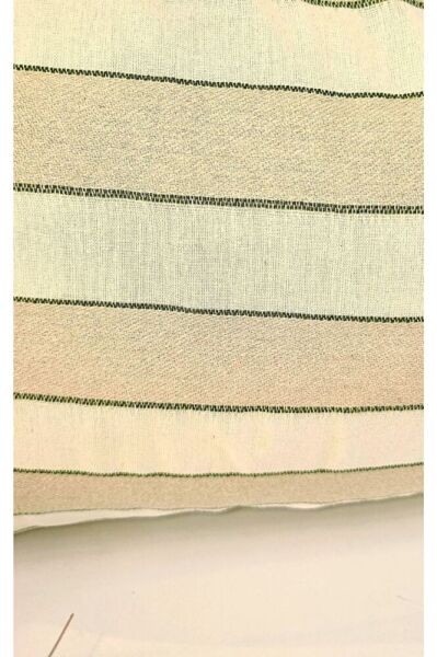 Bohem Püsküllü Keten Çizgili kırlent 43 x43