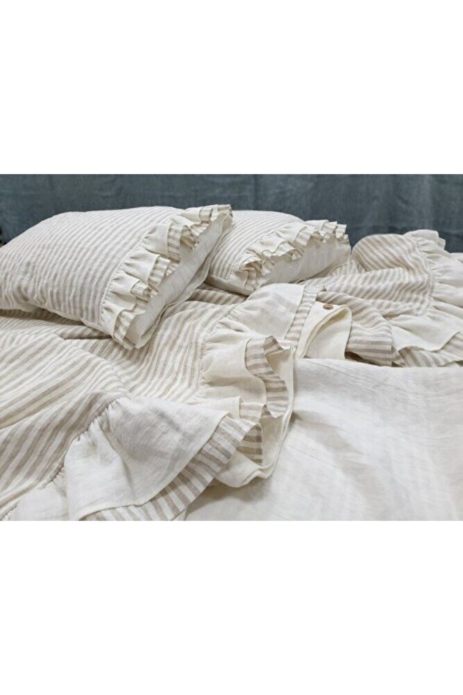 NATUREL DOĞAL KETEN FIRFIRLI NEVRESİM SETİ ÇİFT KİŞİLİK 6 PARCA