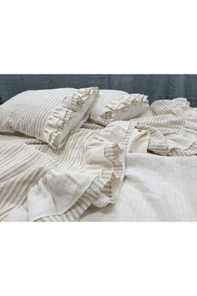 NATUREL DOĞAL KETEN FIRFIRLI NEVRESİM SETİ ÇİFT KİŞİLİK 6 PARCA