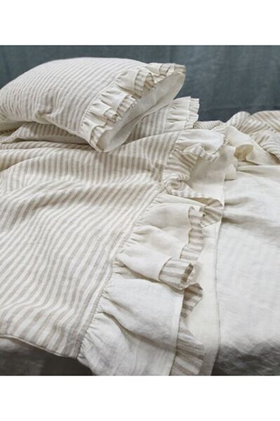 NATUREL DOĞAL KETEN FIRFIRLI NEVRESİM SETİ ÇİFT KİŞİLİK 6 PARCA