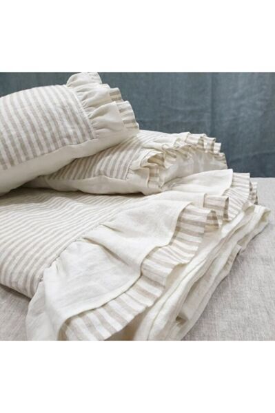 NATUREL DOĞAL KETEN FIRFIRLI NEVRESİM SETİ ÇİFT KİŞİLİK 6 PARCA