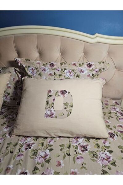 EL YAPIMI HARF APLİKELİ % 100 Pamuk Dekoratif 2 'li Yastık Kılıfı VE çARSAF