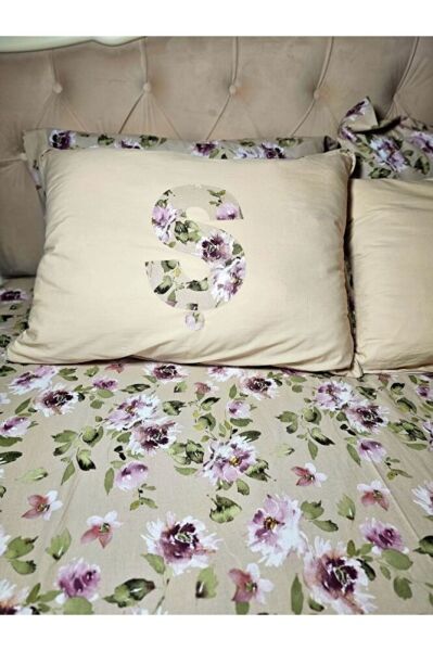 EL YAPIMI HARF APLİKELİ % 100 Pamuk Dekoratif 2 'li Yastık Kılıfı VE çARSAF