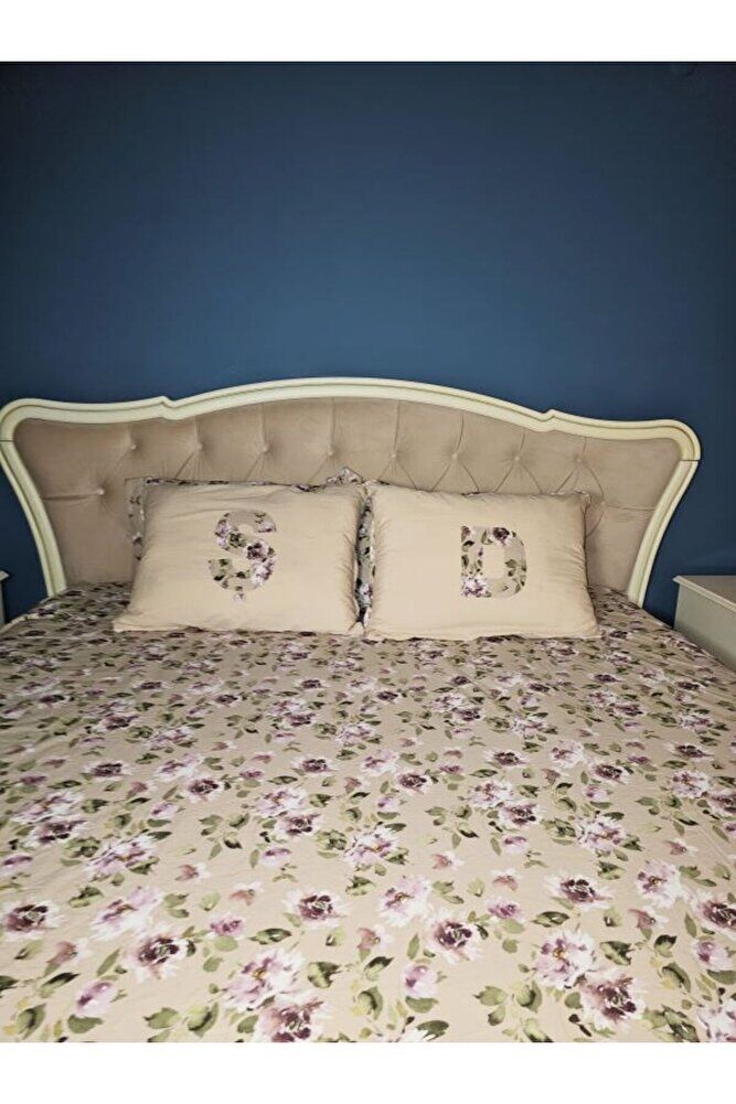 EL YAPIMI HARF APLİKELİ % 100 Pamuk Dekoratif 2 'li Yastık Kılıfı 50x70 Cm