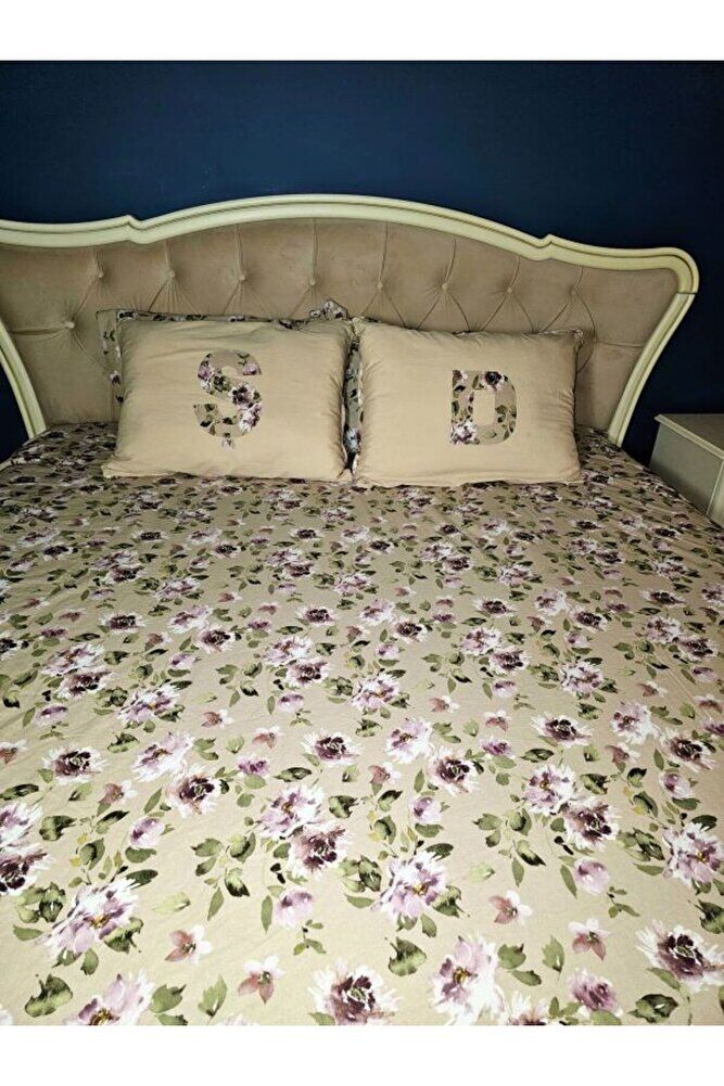 EL YAPIMI HARF APLİKELİ % 100 Pamuk Dekoratif 2 'li Yastık Kılıfı 50x70 Cm