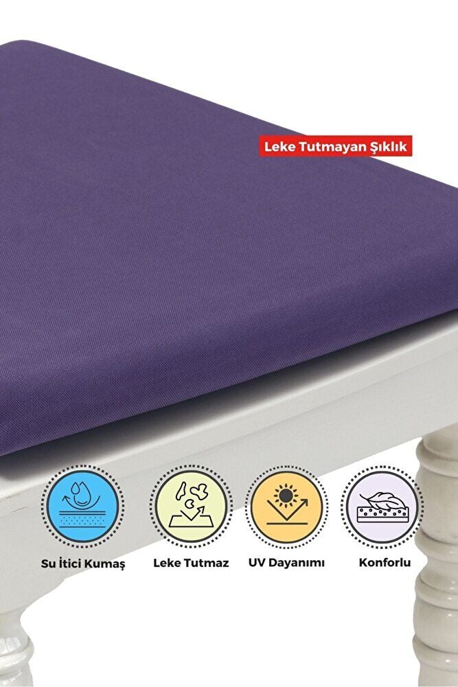 4'lı Sandalye Minderi Su İtici Kumaş 40x40 cm Sünger Sandalye Minderi Bağcıklı Mor