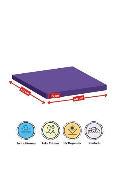 4'lı Sandalye Minderi Su İtici Kumaş 40x40 cm Sünger Sandalye Minderi Bağcıklı Mor
