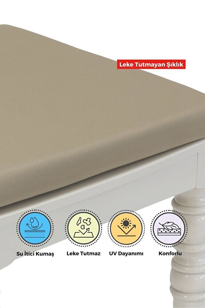 4'lı Sandalye Minderi Su İtici Kumaş 40x40 cm Sünger Sandalye Minderi Bağcıklı Bej