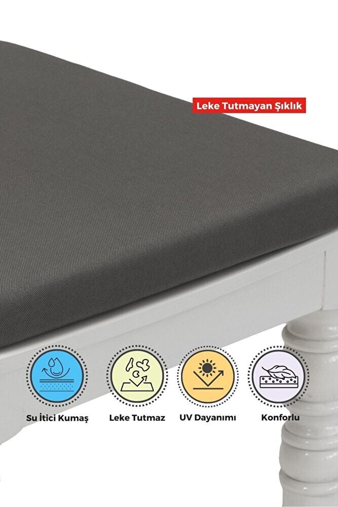 4'lı Sandalye Minderi Su İtici Kumaş 40x40 cm Sünger Sandalye Minderi Bağcıklı FÜME