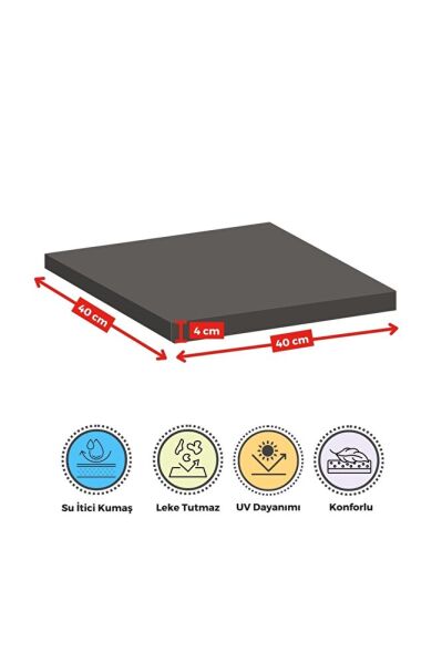 4'lı Sandalye Minderi Su İtici Kumaş 40x40 cm Sünger Sandalye Minderi Bağcıklı FÜME