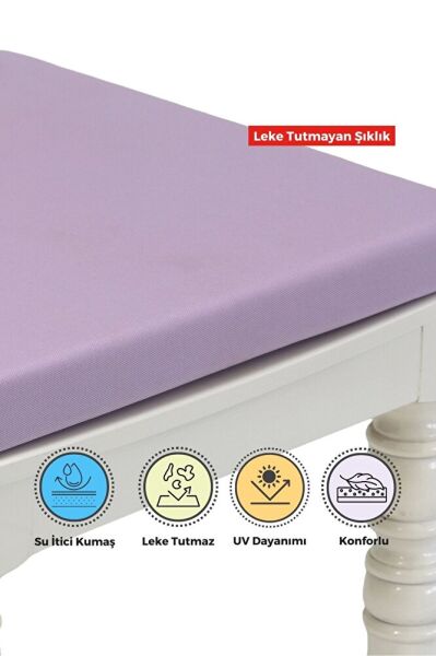 4'lı Sandalye Minderi Su İtici Kumaş 40x40 cm Sünger Sandalye Minderi Bağcıklı LİLA