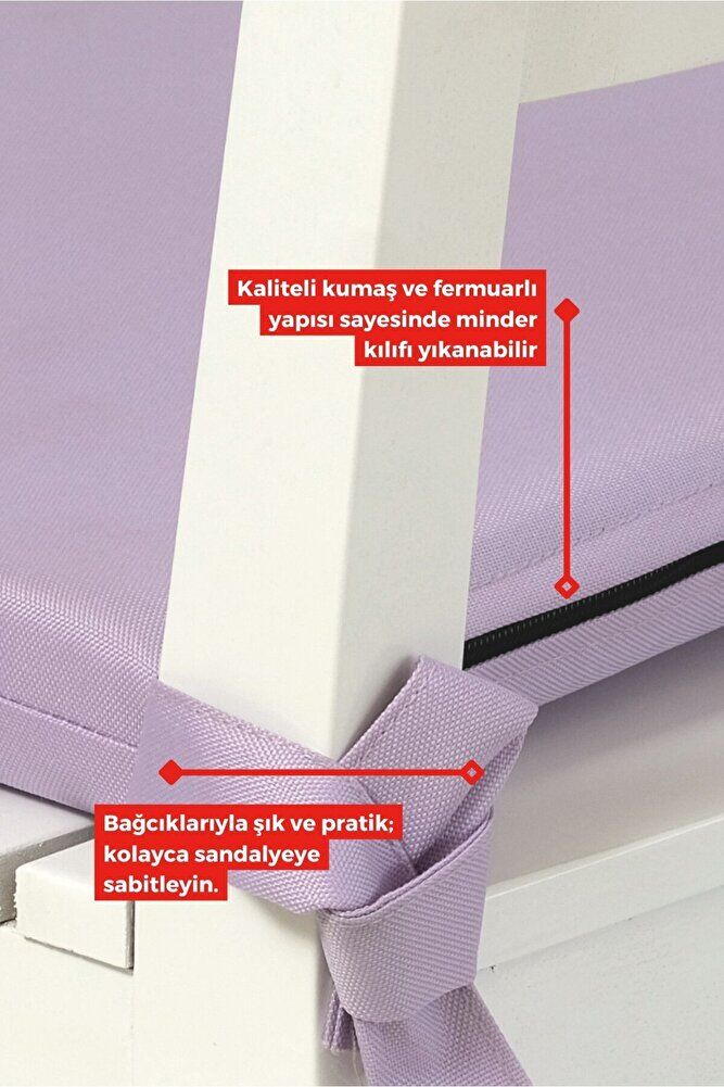 4'lı Sandalye Minderi Su İtici Kumaş 40x40 cm Sünger Sandalye Minderi Bağcıklı LİLA