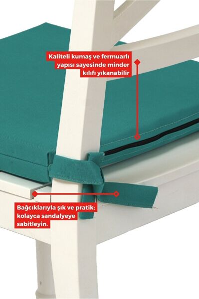 4'lı Sandalye Minderi Su İtici Kumaş 40x40 cm Sünger Sandalye Minderi Bağcıklı MAVİ