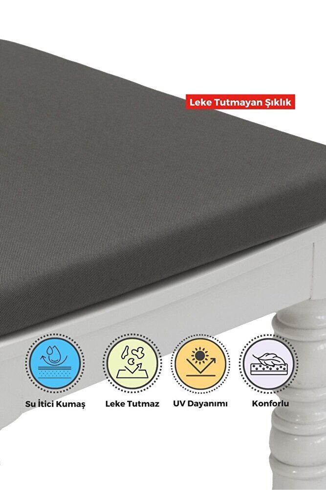 6'lı Sandalye Minderi Su İtici Kumaş 40x40 cm Sünger Sandalye Minderi Bağcıklı FÜME