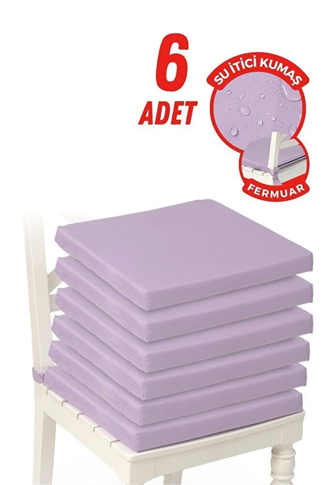 6'lı Sandalye Minderi Su İtici Kumaş 40x40 cm Sünger Sandalye Minderi Bağcıklı LİLA