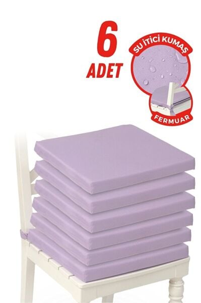6'lı Sandalye Minderi Su İtici Kumaş 40x40 cm Sünger Sandalye Minderi Bağcıklı LİLA