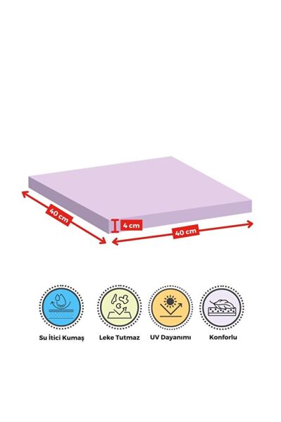 6'lı Sandalye Minderi Su İtici Kumaş 40x40 cm Sünger Sandalye Minderi Bağcıklı LİLA