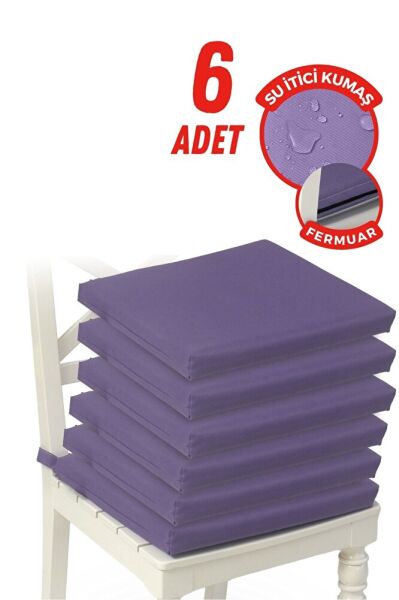 6'lı Sandalye Minderi Su İtici Kumaş 40x40 cm Sünger Sandalye Minderi Bağcıklı Mor