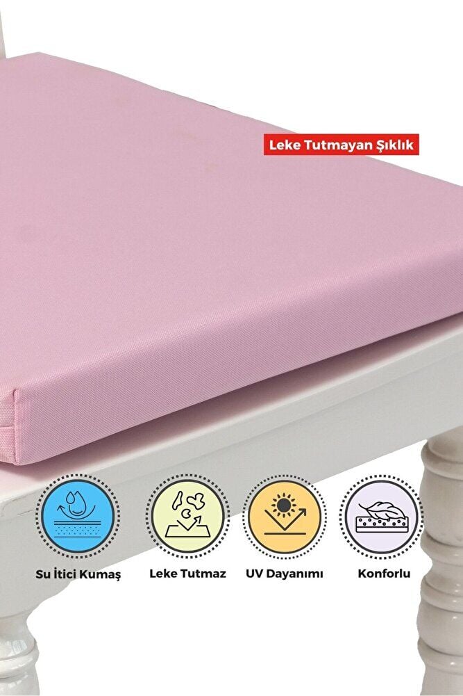 6'lı Sandalye Minderi Su İtici Kumaş 40x40 cm Sünger Sandalye Minderi Bağcıklı Pembe