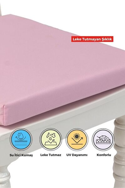 6'lı Sandalye Minderi Su İtici Kumaş 40x40 cm Sünger Sandalye Minderi Bağcıklı Pembe