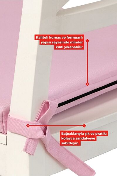 6'lı Sandalye Minderi Su İtici Kumaş 40x40 cm Sünger Sandalye Minderi Bağcıklı Pembe