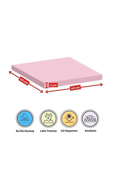 6'lı Sandalye Minderi Su İtici Kumaş 40x40 cm Sünger Sandalye Minderi Bağcıklı Pembe