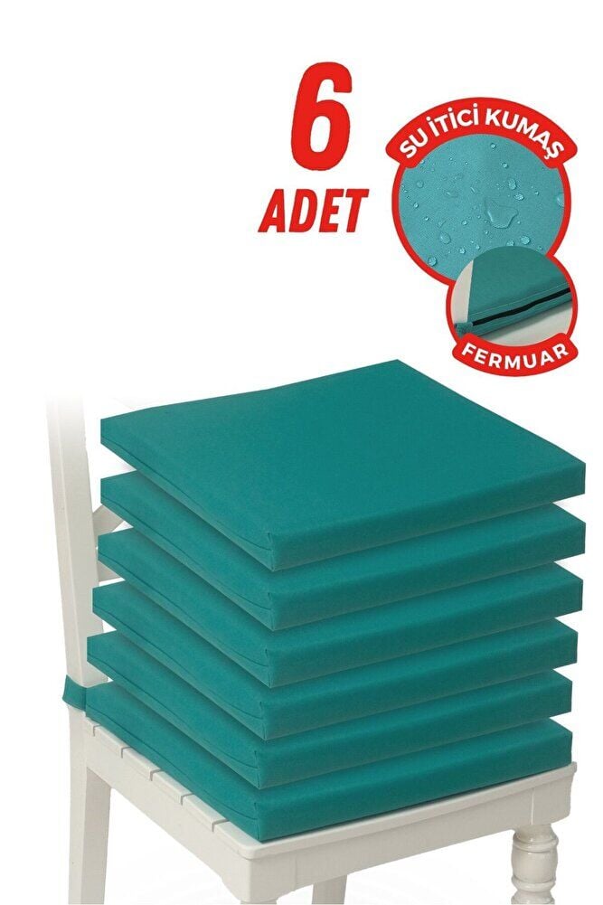 6'lı Sandalye Minderi Su İtici Kumaş 40x40 cm Sünger Sandalye Minderi Bağcıklı MAVİ