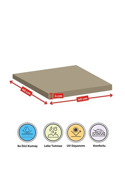 6'lı Sandalye Minderi Su İtici Kumaş 40x40 cm Sünger Sandalye Minderi Bağcıklı Bej