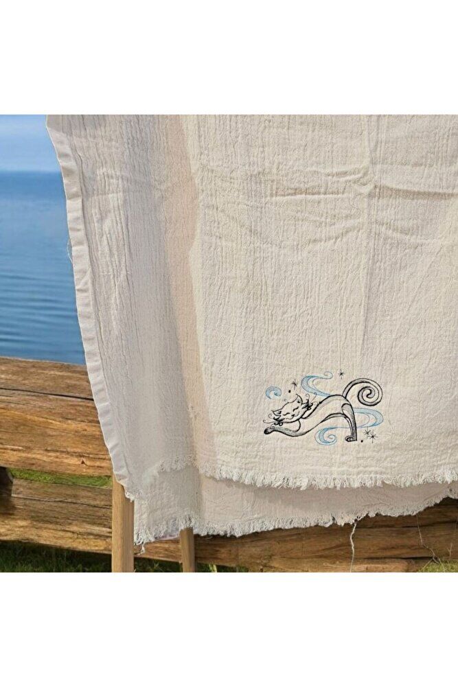 SEVİMLİ YUMMY TEMBELLIKLE  Nakişli Özel Tasarim  Müslin Peştemal, Plaj Havlusu, Banyo Havlusu