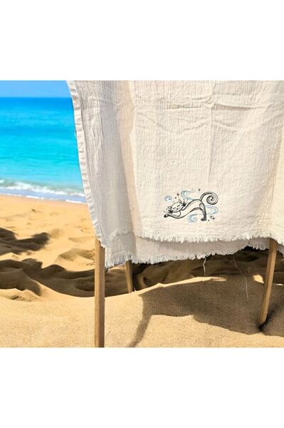 SEVİMLİ YUMMY TEMBELLIKLE  Nakişli Özel Tasarim  Müslin Peştemal, Plaj Havlusu, Banyo Havlusu