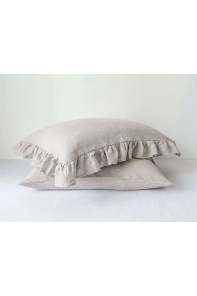 Keten Yastık Kılıfı Fırfırlı Doğal 2li Set