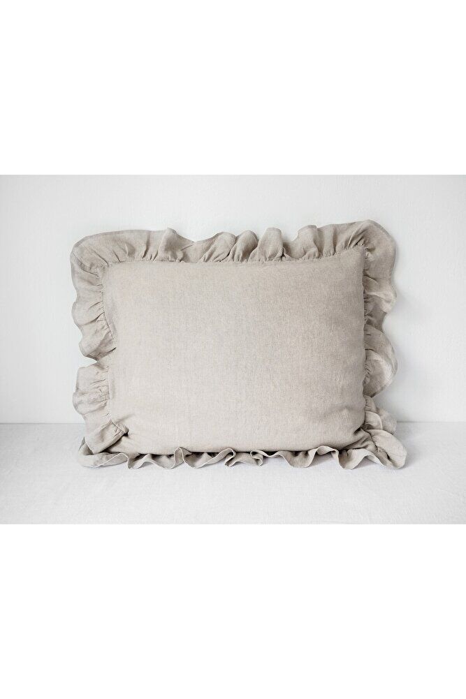 Keten Yastık Kılıfı Fırfırlı Doğal 2li Set