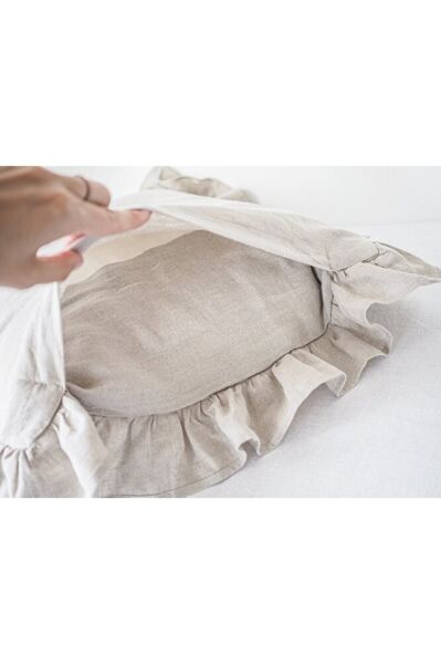 Keten Yastık Kılıfı Fırfırlı Doğal 2li Set