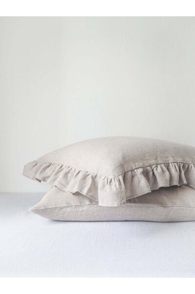 Keten Yastık Kılıfı Fırfırlı Doğal 2li Set