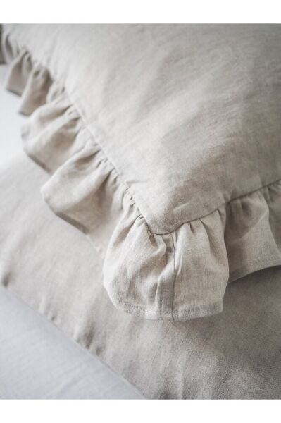 Keten Yastık Kılıfı Fırfırlı Doğal 2li Set