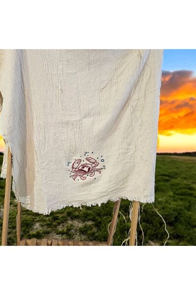 YENGEÇ  Nakişli Özel Tasarim  Müslin Peştemal, Plaj Havlusu, Banyo Havlusu