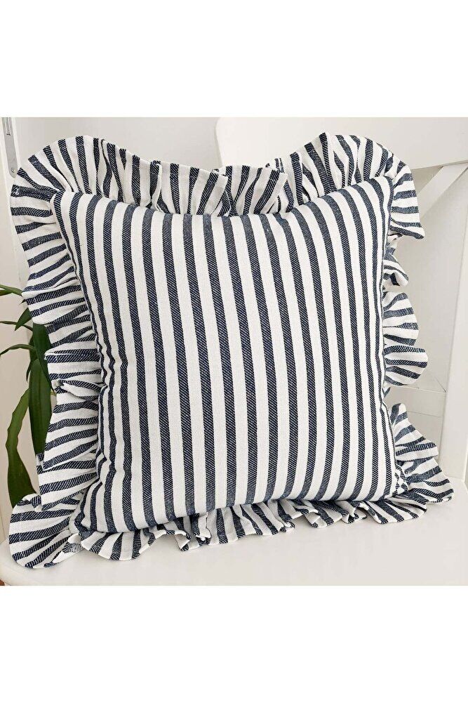Bohem Fırfırlı Keten Çizgili Yastık Kılıfı